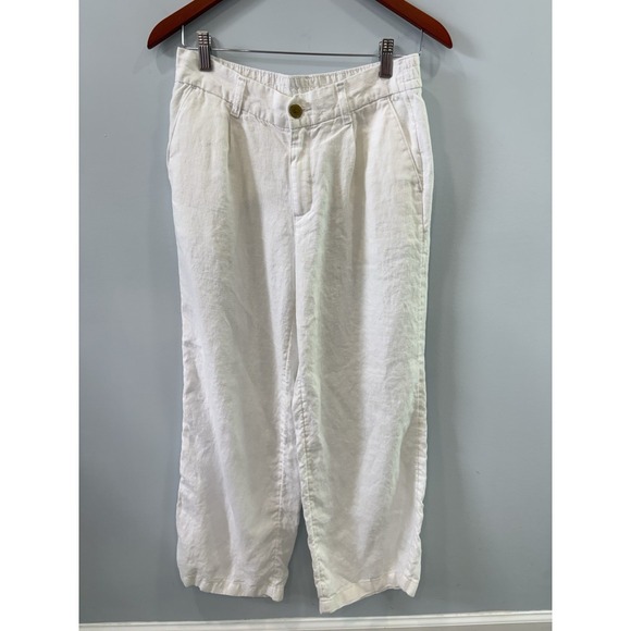 Lands' End Pants - Lands End 100% Linen Pants 6 Petite White Lightweight Summer Casual Pockets EUC